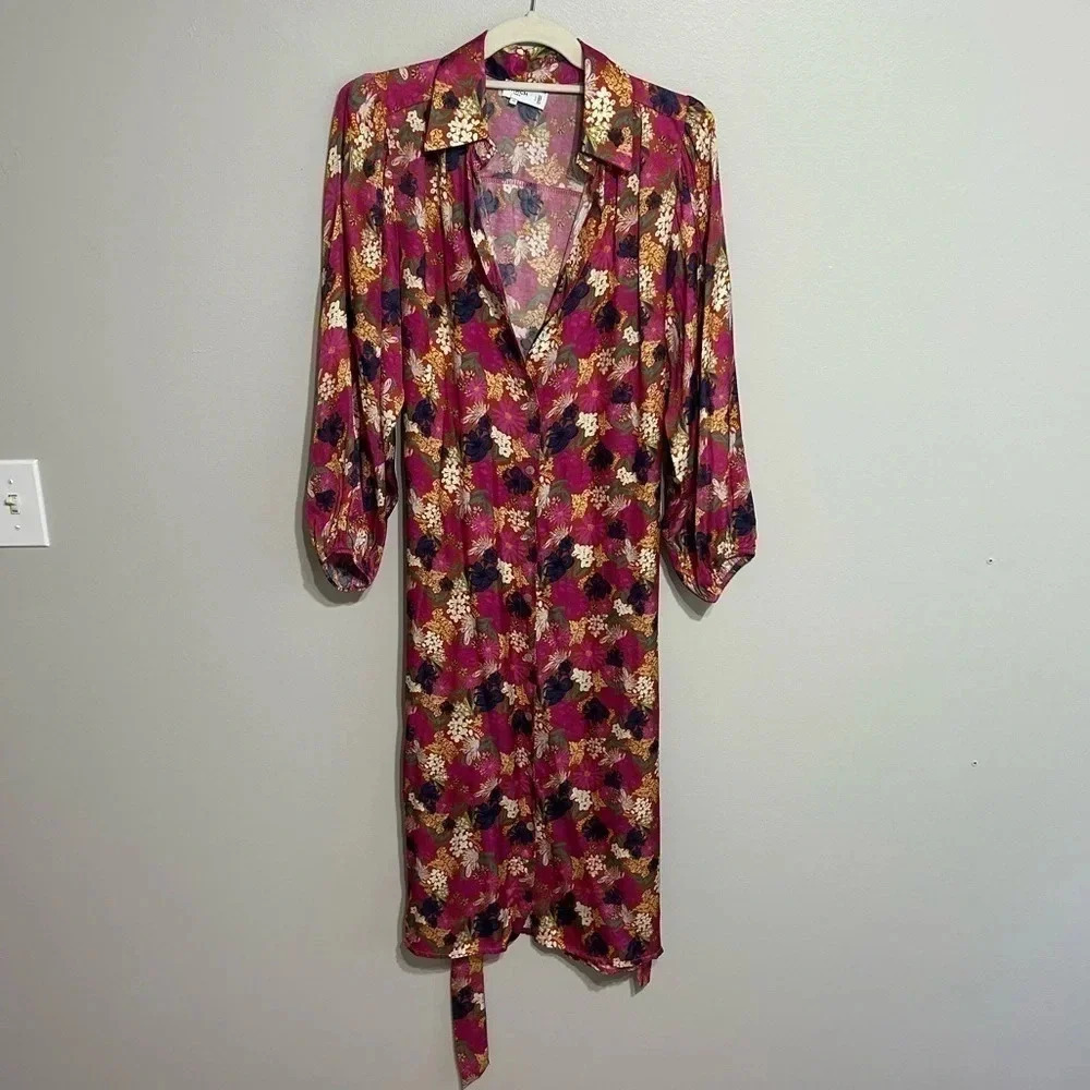 Frnch Paris Floral Button Up Long Sleeve Dress - Size XS